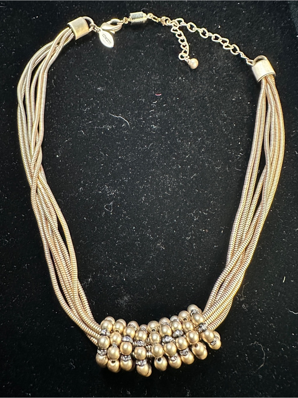 Chico’s antique gold necklace with beads and rhinestones